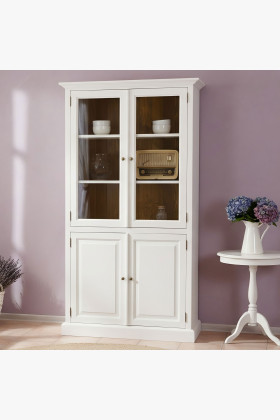 Fa kétszárnyú vitrin provence stílusban, fehér-barna, tömör fenyő